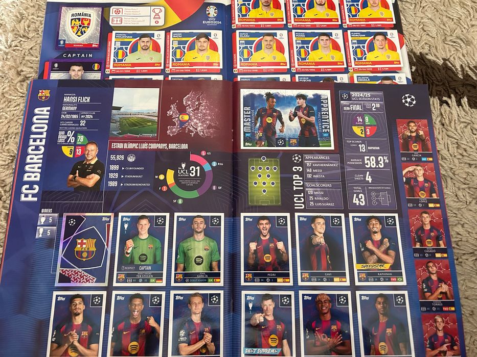 De vânzare Album Topps Euro2024 în stare bună complet(98%)lipsesc 24de stickere. Album Topps UEFA Champions League 2025/2026 complet(100%)stare bună.