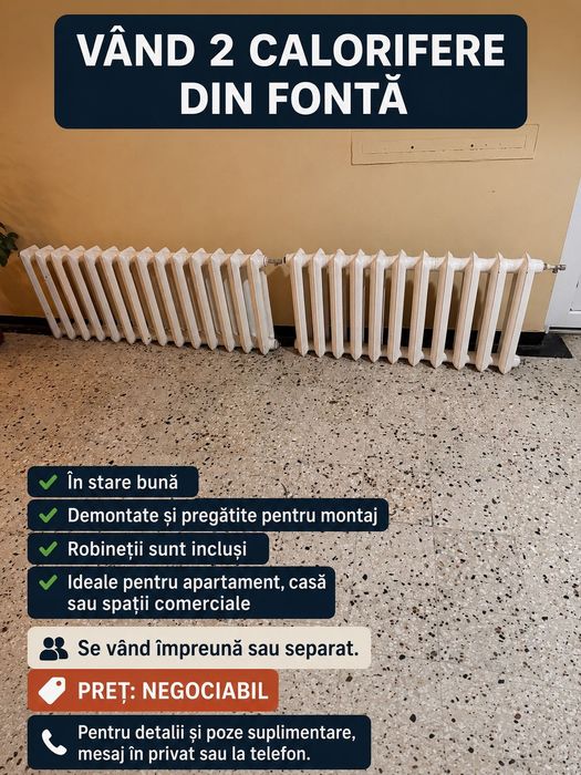 Vând 2 calorifere din fontă