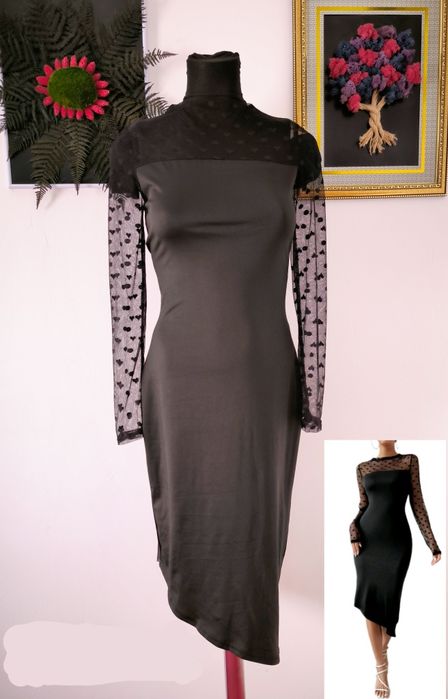 Rochie neagra, noua,cu mâneci din plasa