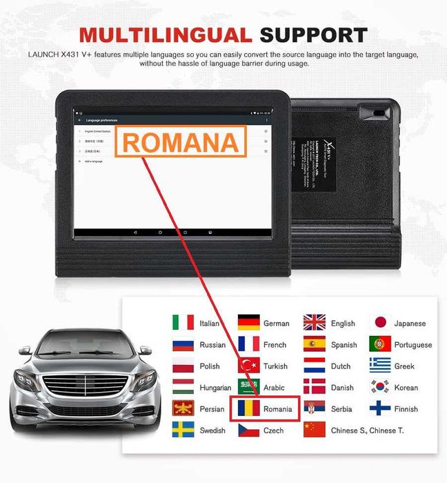 Launch X431 V+ 10 inch Tester Auto Multimarca 2 ani Update Lb Romana