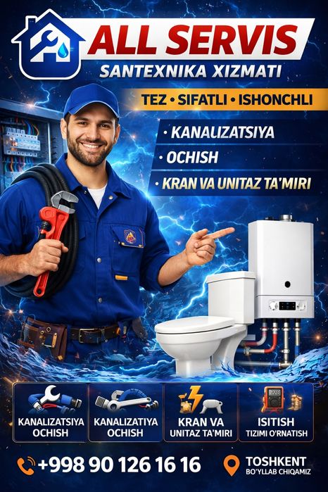 Santexnik xizmati Toshkent | Santexnik 24/7 Muj na chas