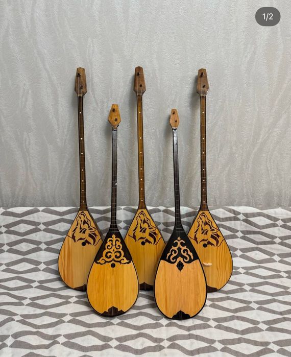 Гитара, домбыра, чехлы и қамшы