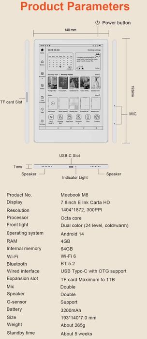 Электронная книга. Читалка. Еbook Reader Meebook P78PRO.