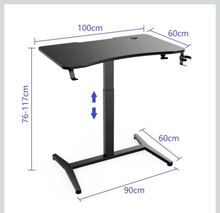 Геймърско бюро с регулируема в-на ,кука за слушалки и поставка за чаша