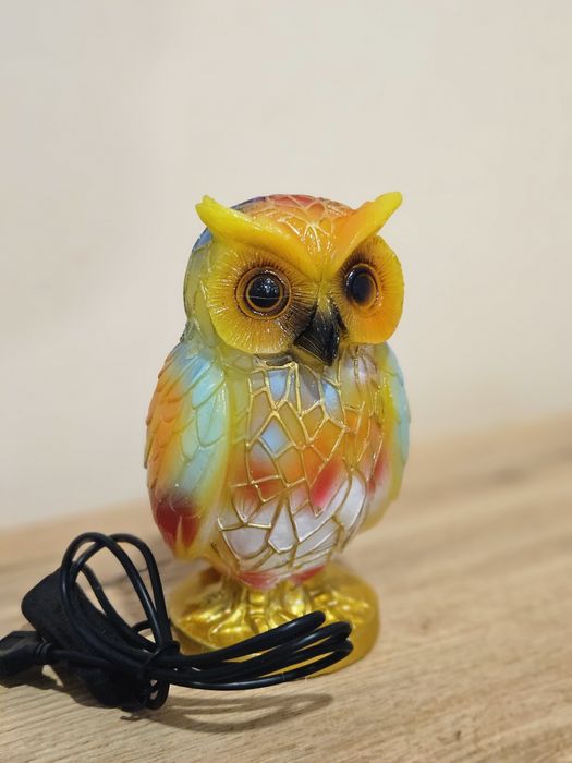 Декоративна LED нощна лампа бухал от смола 15 см. USB превключвател.