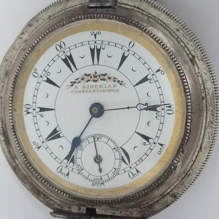 Османски/ турски джобен часовник, сребро, порцеланов циферблат, перфектен, рядък