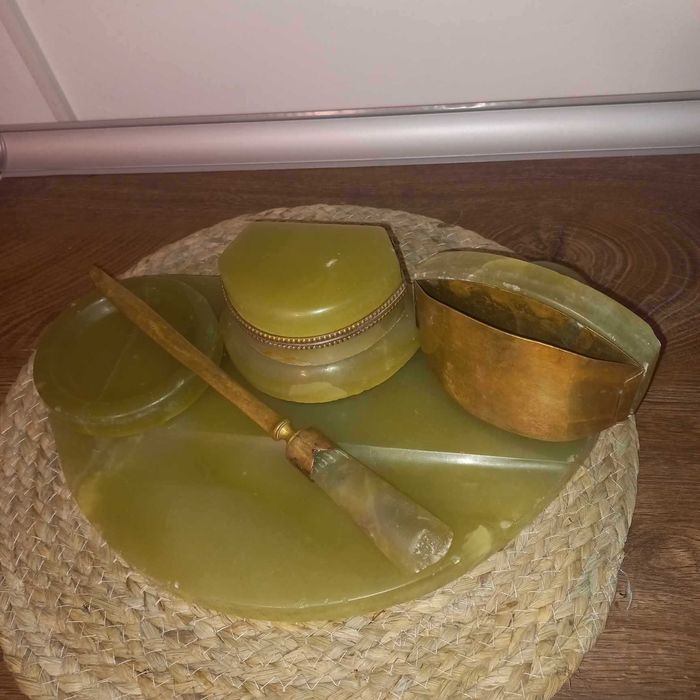 Мастилница от Зелен Оникс и Бронз