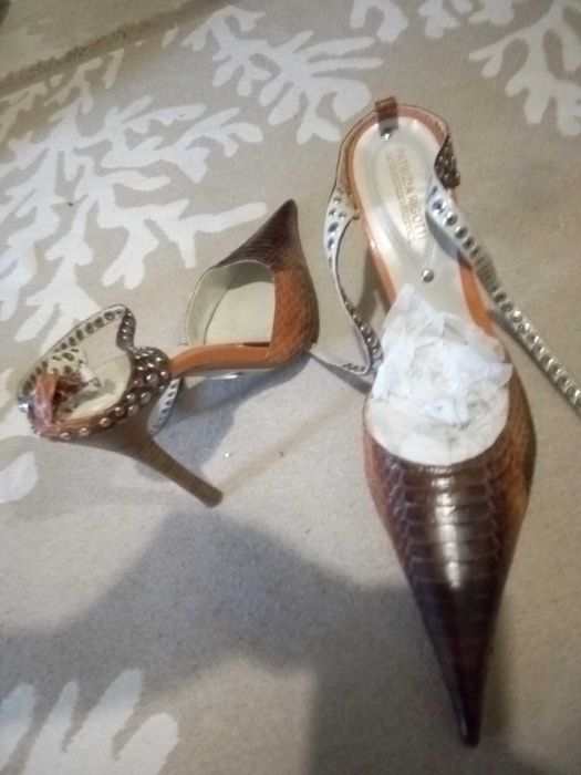 pantofi piele reptila sarpe portocaliu