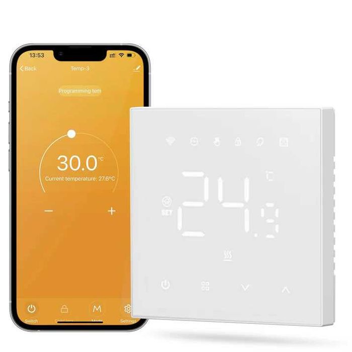 Termostat inteligent pentru centrala pe gaz Miucda WT410-BH-3A-B, WiFi, Tuya Smart Life, compatibil cu Alexa si Google Home, 3A
