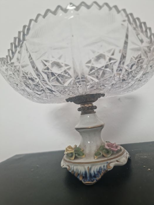 Fructiera Portelan-Cristal Suport bronz