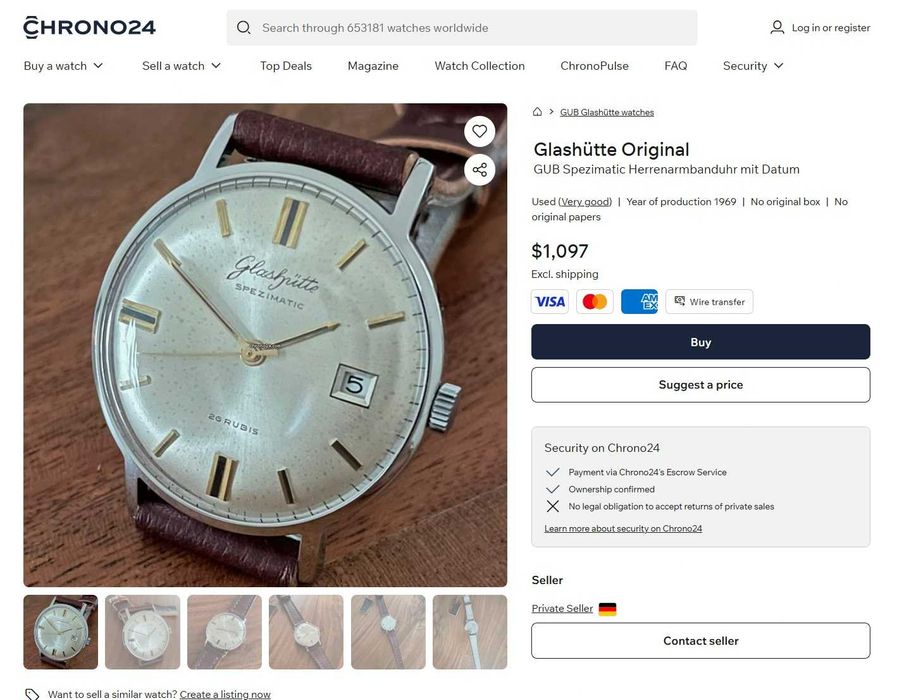 Ceas Vintage GUB Glashutte Spezimatic Ceas 26 Rubis date Made in Germany placat aur 20 microni curea piele