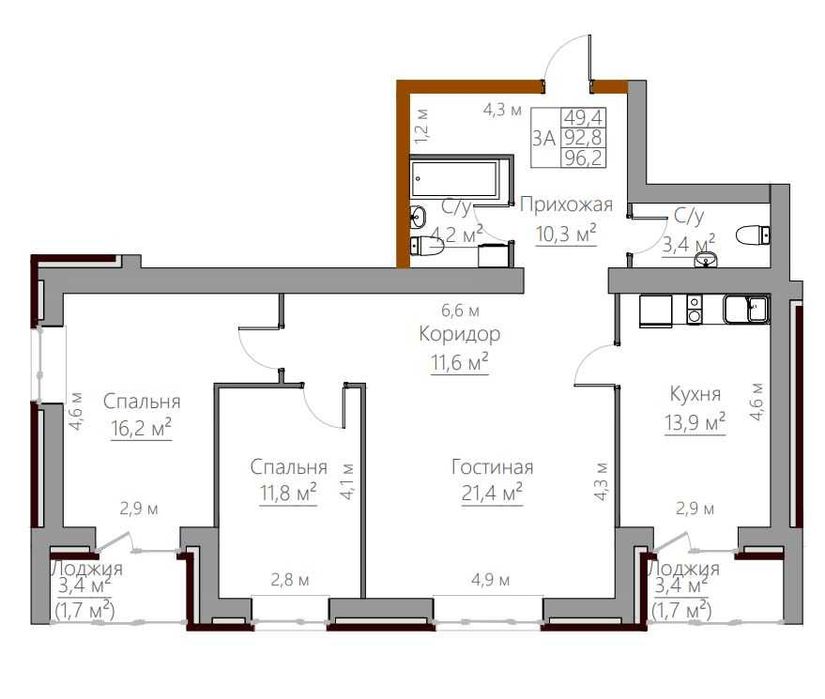 3-х ком кв в Новостройке