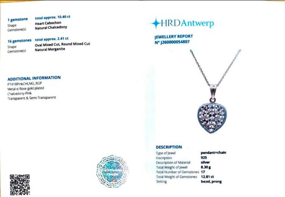 Pandantiv Argint placat Aur roz, Calcedonie 10.40 ct si Morganite
