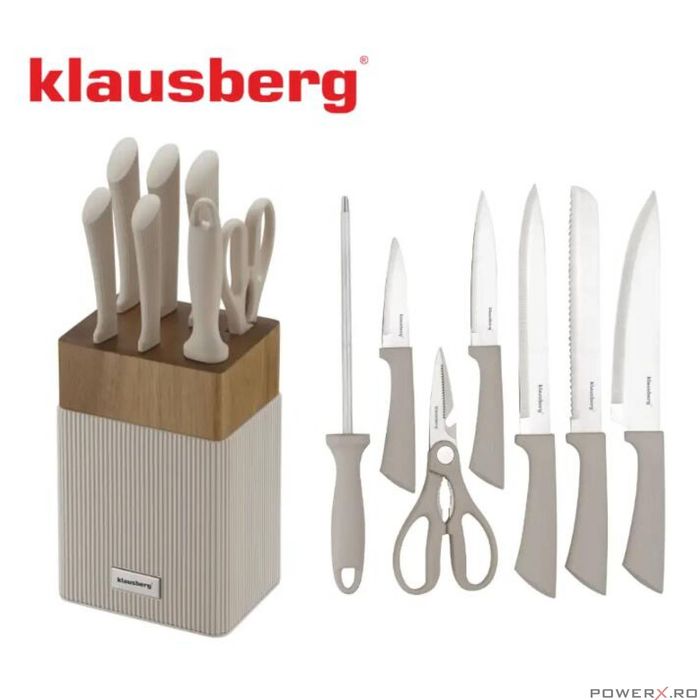 Set de cutite 8 piese, cu bloc de salcam, otel inoxidabil, Klausberg