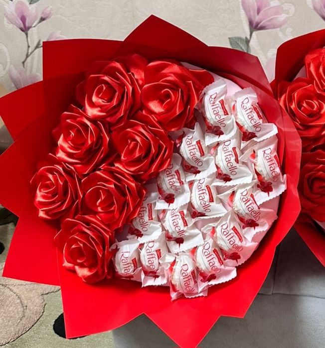 Букеты роз из атласных лент