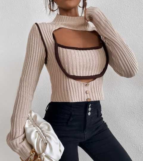 Есенно-зимен топ, Секси пуловер, Ефектна къса блуза, Къс пуловер