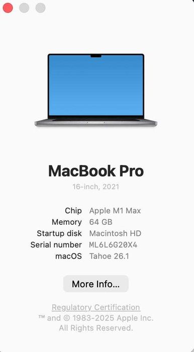 Macbook Pro M1 Max 64GB RAM 1TB SSD
