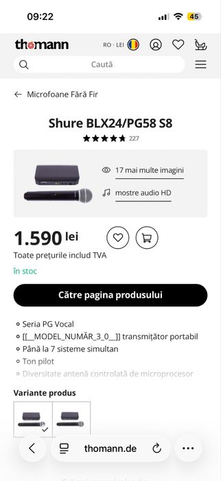 Vand microfon Shure BLX24/PG58 S8