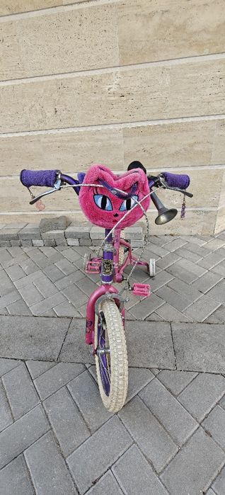 Детски велосипед (колело) 14" розава/лилаво с помощни колела