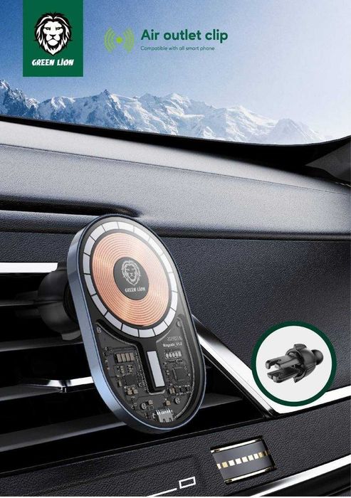 Holdir Green Lion Магнитный Авто Держатель MagSafe 15W For iPhone 15/