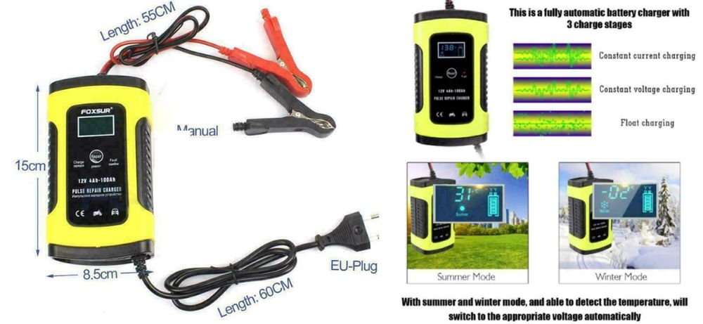 Redresor smart baterii 12V, 4-100Ah cu display Resuscitare Nou ambalat