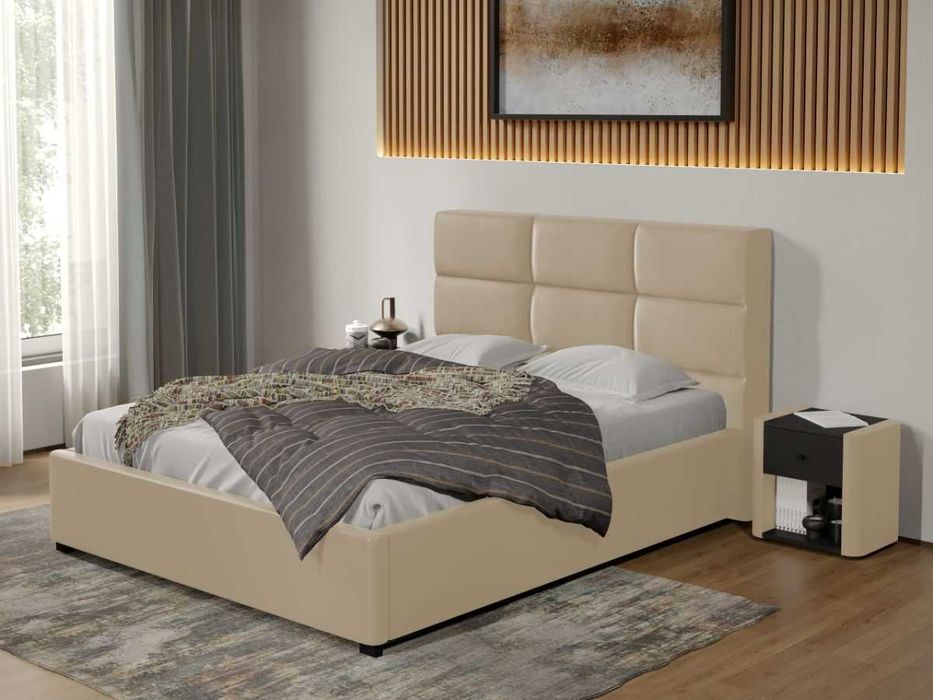 Pat tapitat Cico rabatabil 170 x 114 C1 din piele/stofa Crem Nube 4