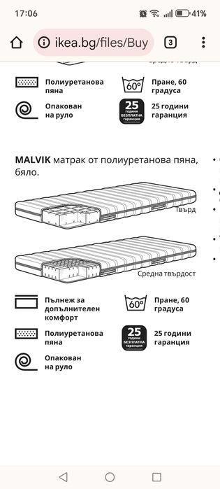 Матрак IKEA MALVIK 90×200 отличен