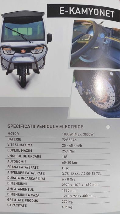 FARA PERMIS Triciclu Electric KUBA EKAMYONET Volan CIV Inclus 25KM/h