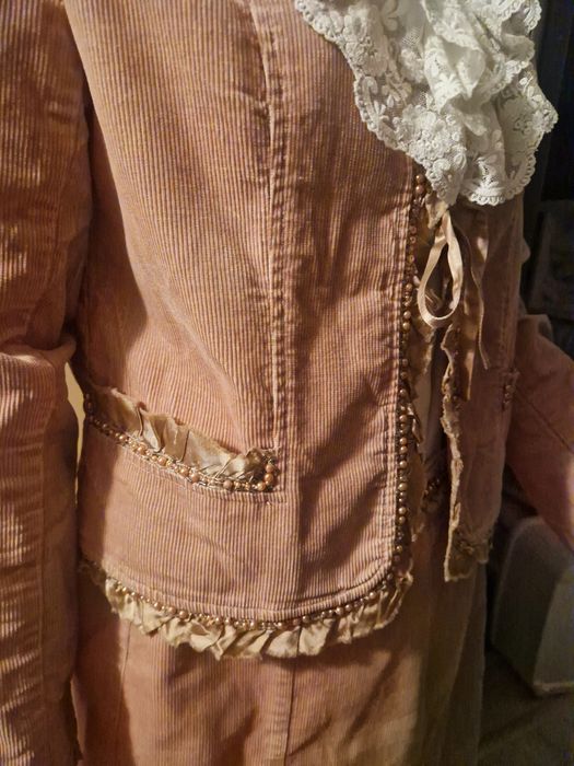costum vintage sacou si fusta din reiat, roz pudră,  marime L