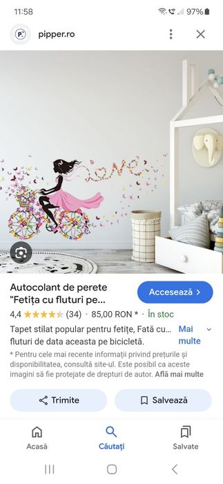Autocolant de perete "Fetița cu fluturi pe bicicletă" 140x70 cm