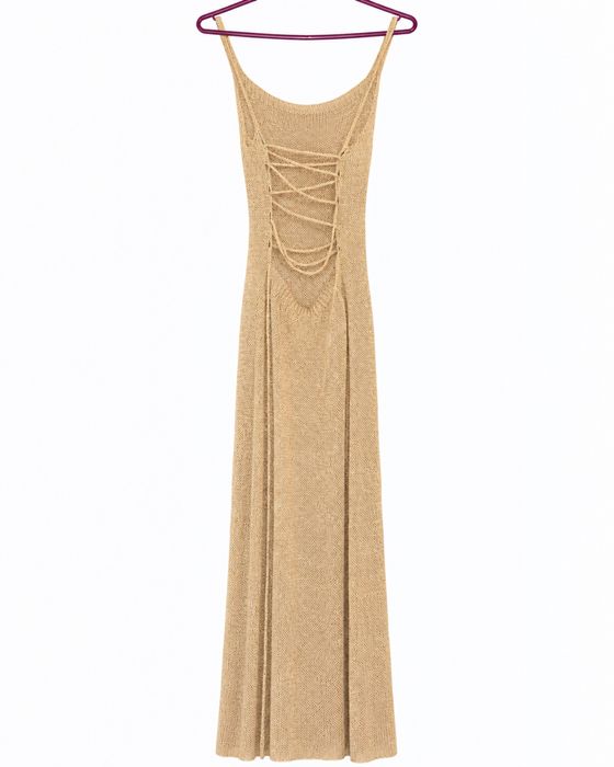 Италианска златиста плетена макси рокля с ефектен гръб – Boho / Beach / Summer