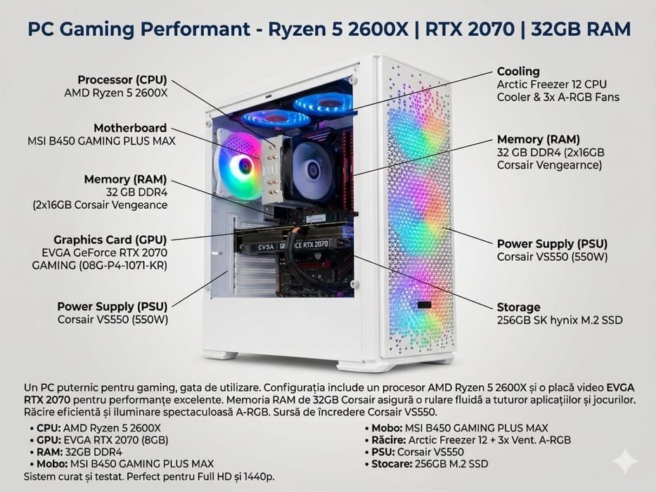 PC Gaming Alb Aqirys Gacrux – Ryzen 5 2600X | RTX 2070 | 32GB RAM