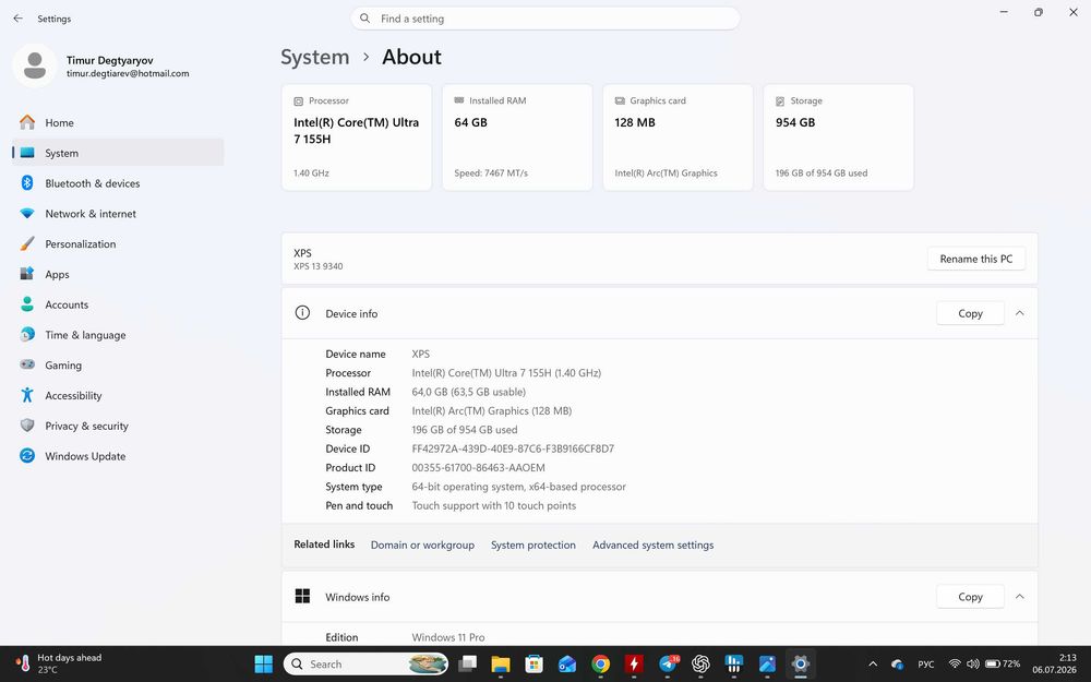 Dell XPS 13 9340 — Ultra 7 155H / 64 GB / 1 TB / 3K OLED