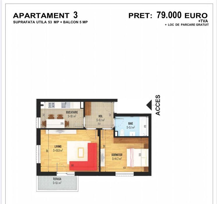Apartament cu 2 camere | Strada Diamantului | Loc de parcare
