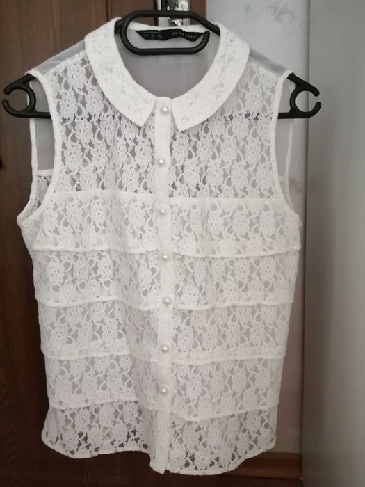 Bluza ZARA camasa dantela alba crem nasturi perlati marimea S