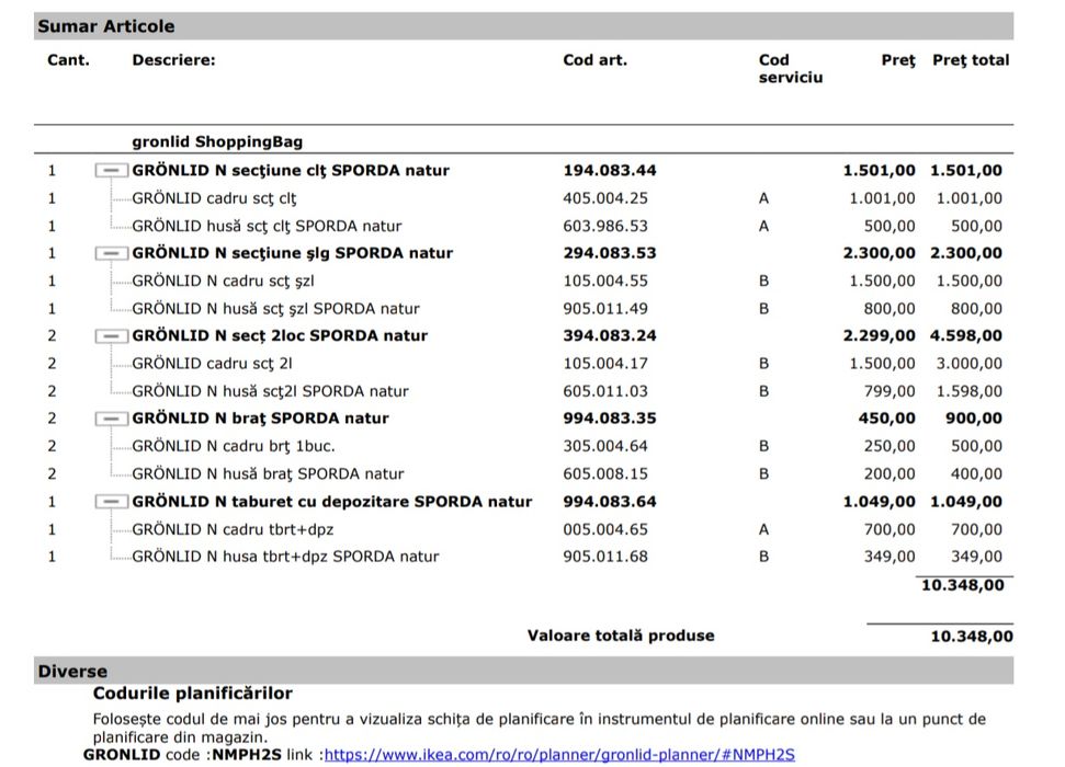 Colțar IKEA Grönlid natur greige canapea șezlong taburete