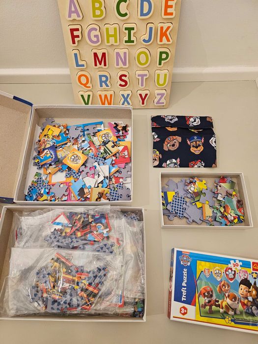 Puzzle copii patrula catelusilor + joc din lemn literele alfabetului