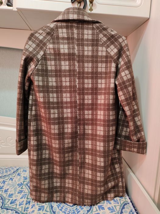 Пальто в клетку, коричневый