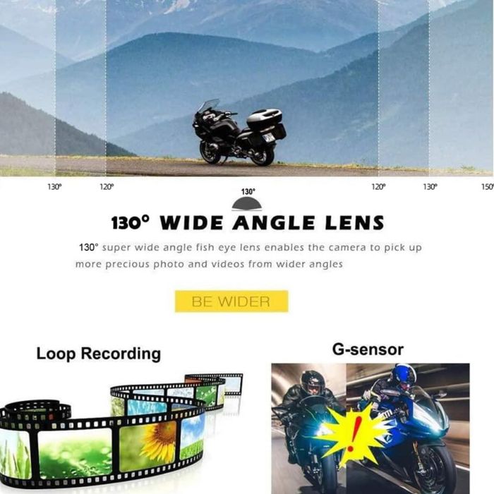 Camera dubla 1080P motocicleta, unghi 130 grade, nocturna, senzor G