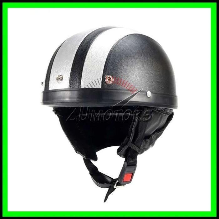 Casca moto Retro scuter Vespa Chopper Piele - Negru-GRI