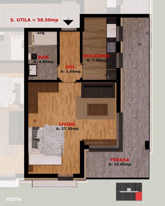Apartament 2 camere la 1,5 km de Buc, TVA inclus
