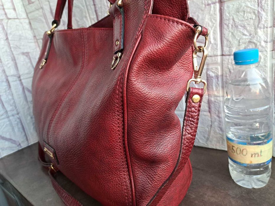 дамска чанта,голяма червена кожена торба Сhristian berg-естествена кожа
