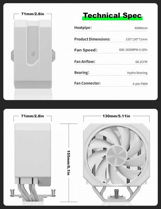 Cooler CPU upHere gaming up1TC4 White CPU Air Cooler,AMD Intel TDP230W