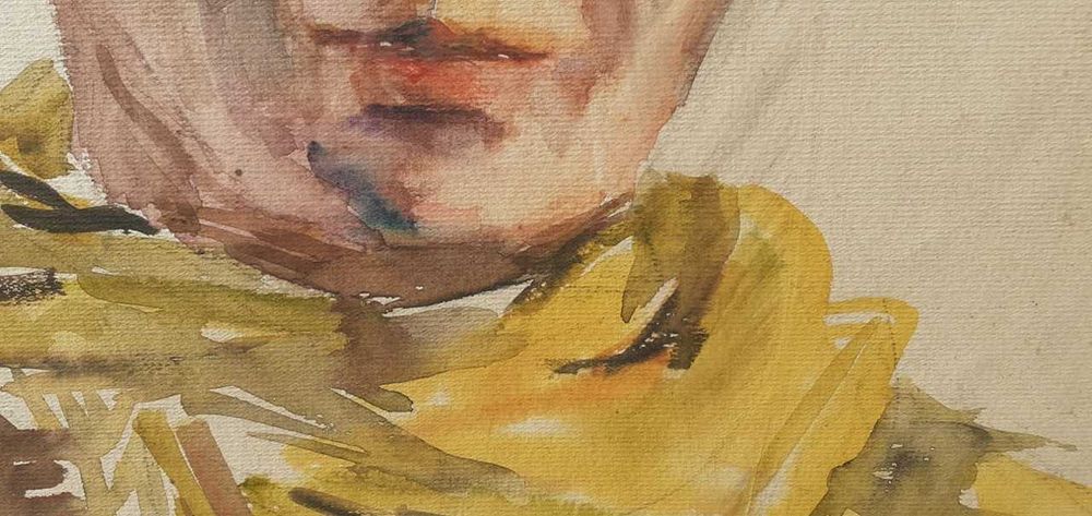 Tablou vechi - portret de iarna - semnat indescifrabil