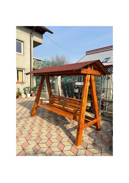 Balansoar lemn 4 persoane, MOGAMOB, rezistent la exterior, culoare Tek, 185cm