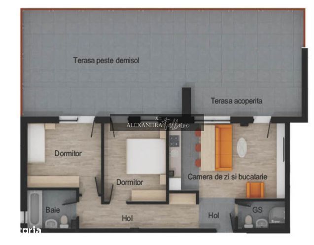 Apartament 3 camere, 2 bai, 64 mp utili, terasa 74 mp, garaj, boxa