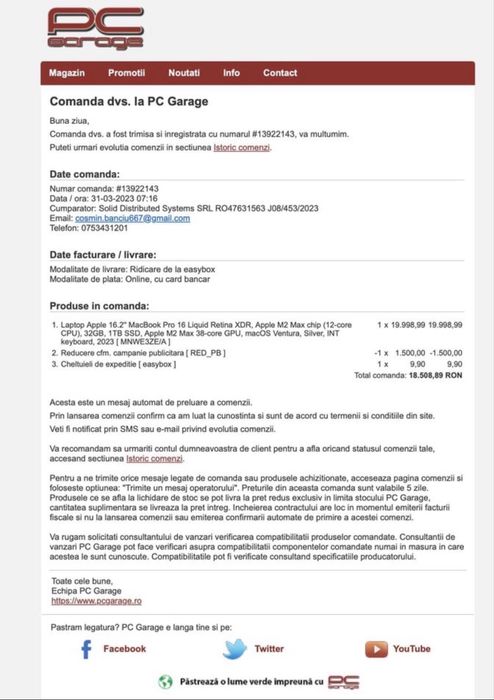  MacBook Pro 16**M2 Max **32 GB**1000 GB SSD**Factura