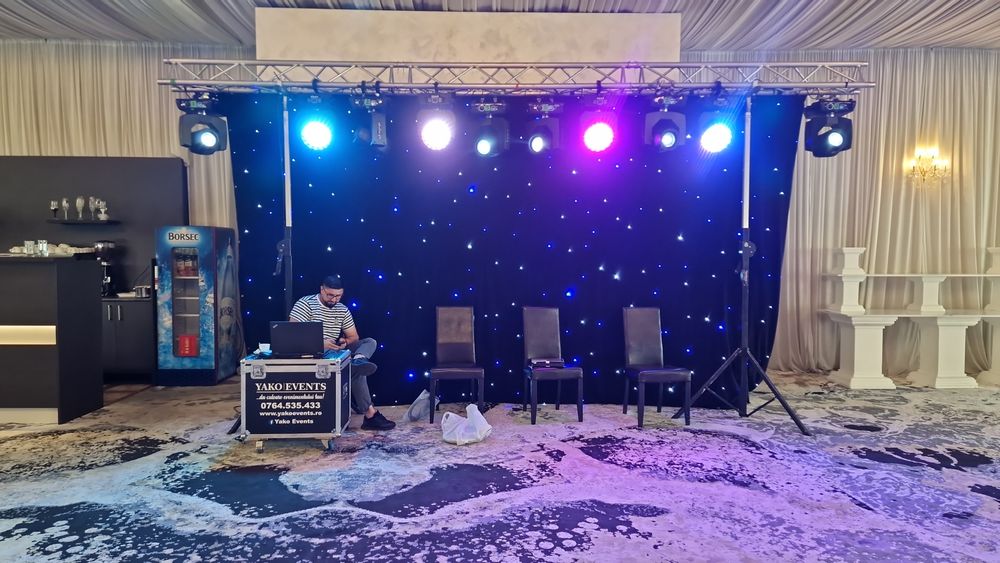 Schela de lumini, fum greu ,gheata carbonica videobooth 360