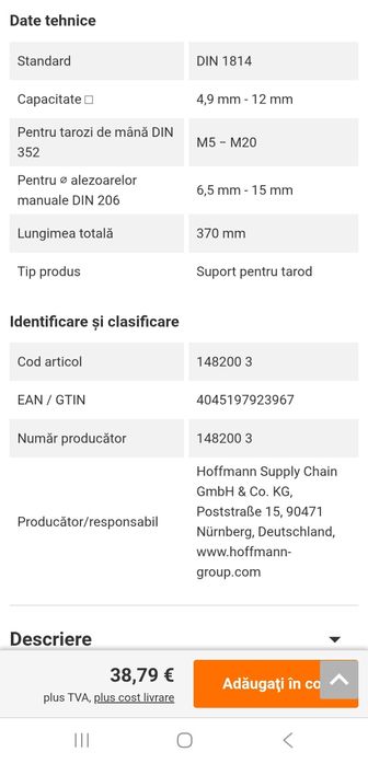 Suport tarod M5-M20 cu nivela