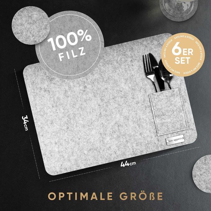 Подложки за маса 6 броя, филц, 44х32 см, сет за маса